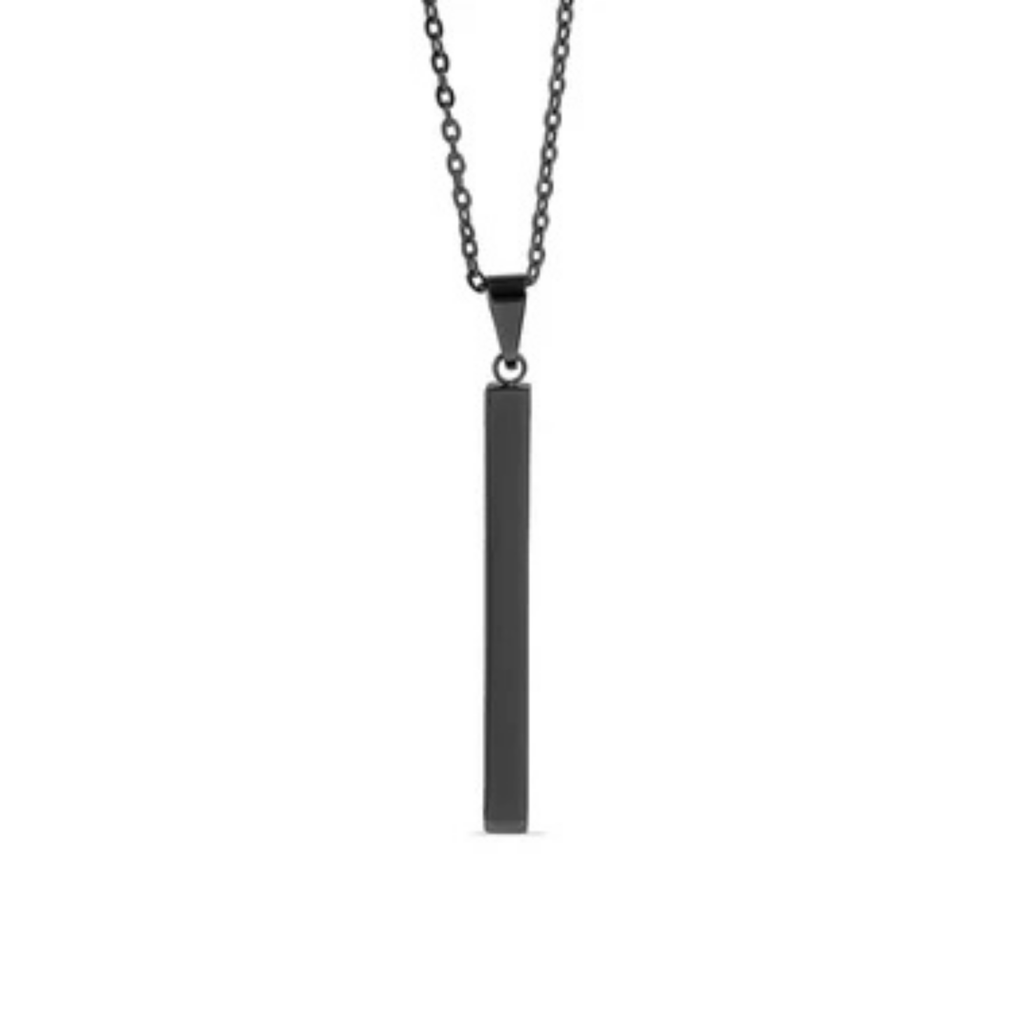 Black pendant necklace on a white background