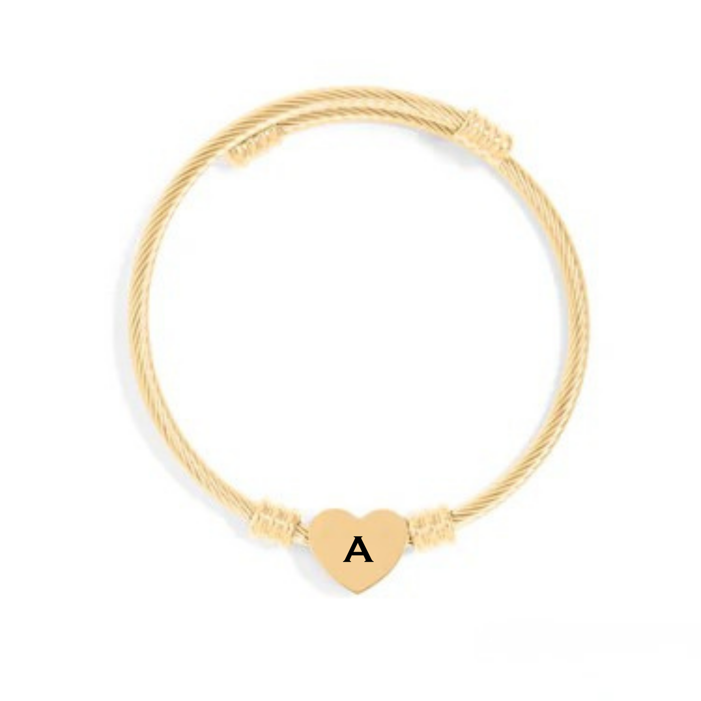 Personalizable Adjustable Heart Cable Cuff Bracelet