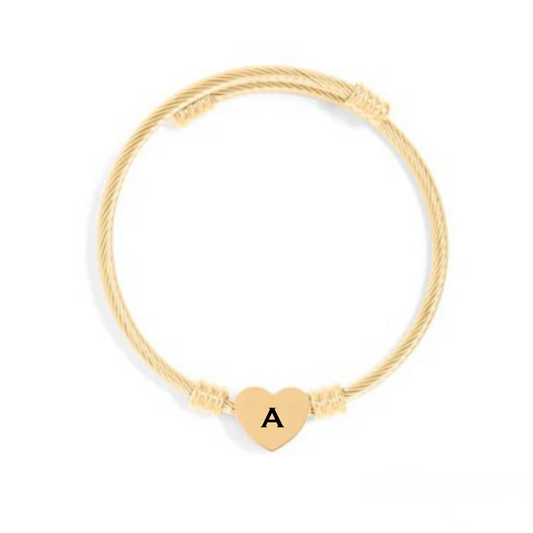 Personalizable Adjustable Heart Cable Cuff Bracelet
