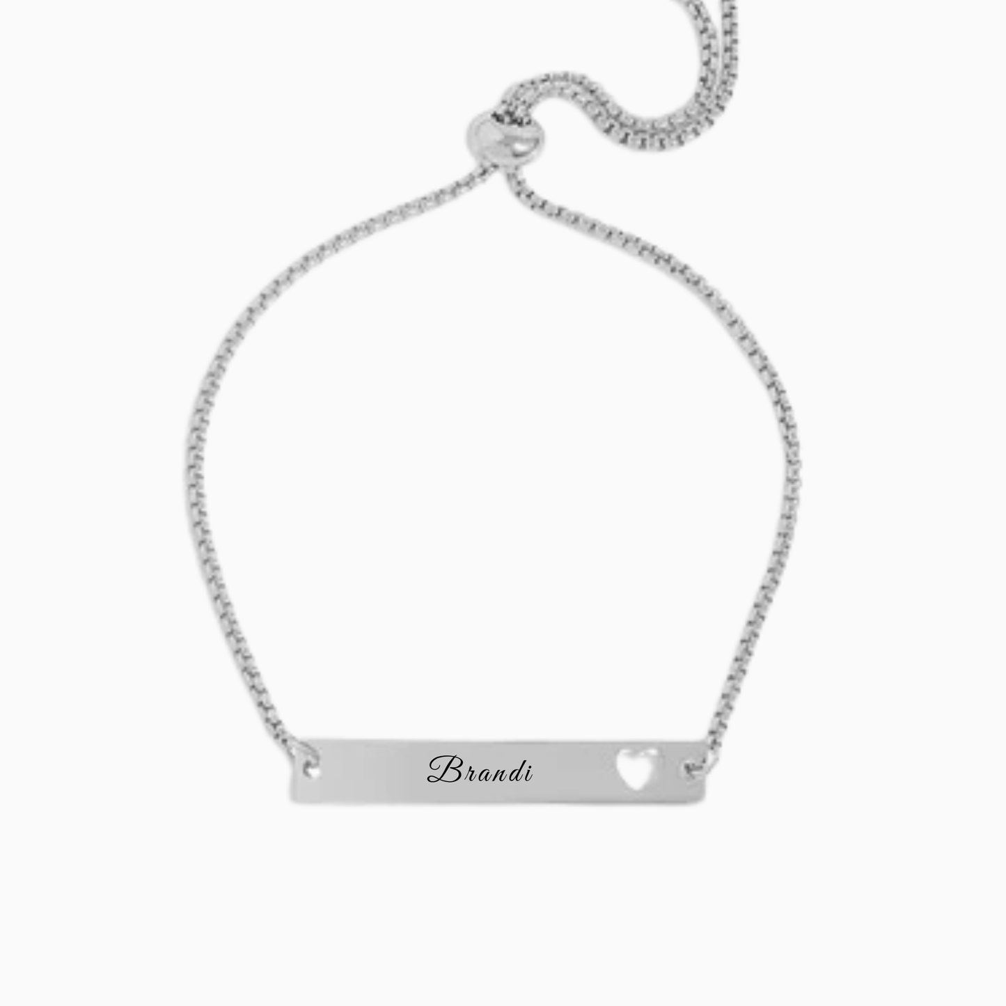Personalized Adjustable Bar Bracelet with Heart Cutout | Custom Engraved Stainless Steel