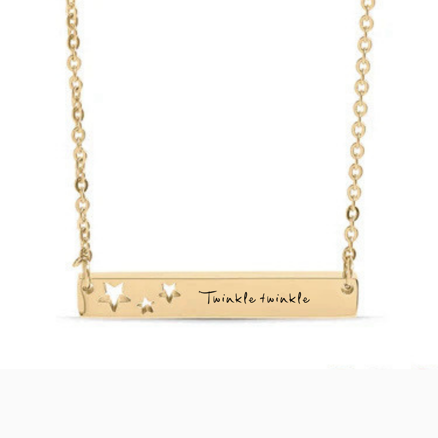 Personalized Horizontal Bar Necklace with Star Cutouts | Custom Engraved Stainless Steel