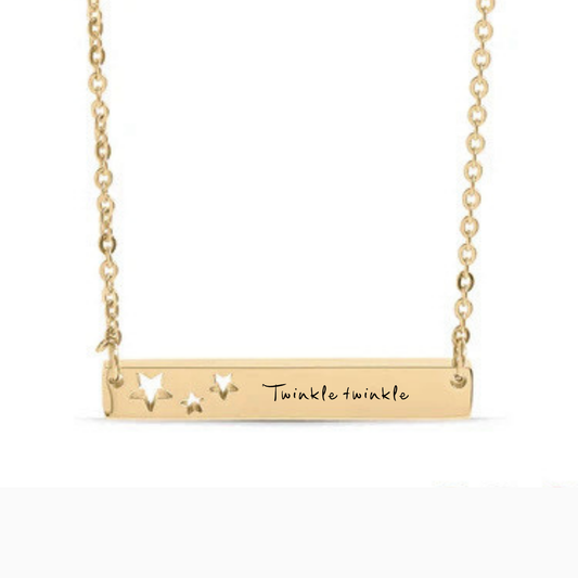 Personalized Horizontal Bar Necklace with Star Cutouts | Custom Engraved Stainless Steel