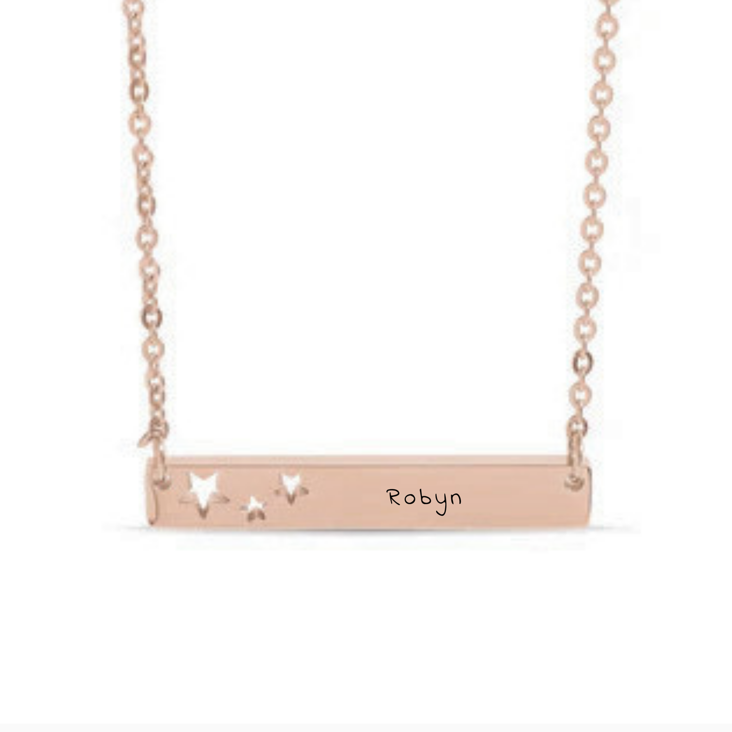 Personalized Horizontal Bar Necklace with Star Cutouts | Custom Engraved Stainless Steel