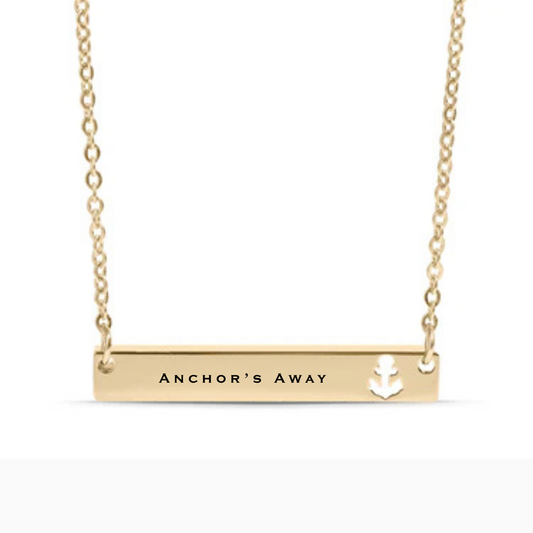 Personalized Horizontal Bar Necklace with Anchor Cutouts | Custom Engraved Stainless Steel