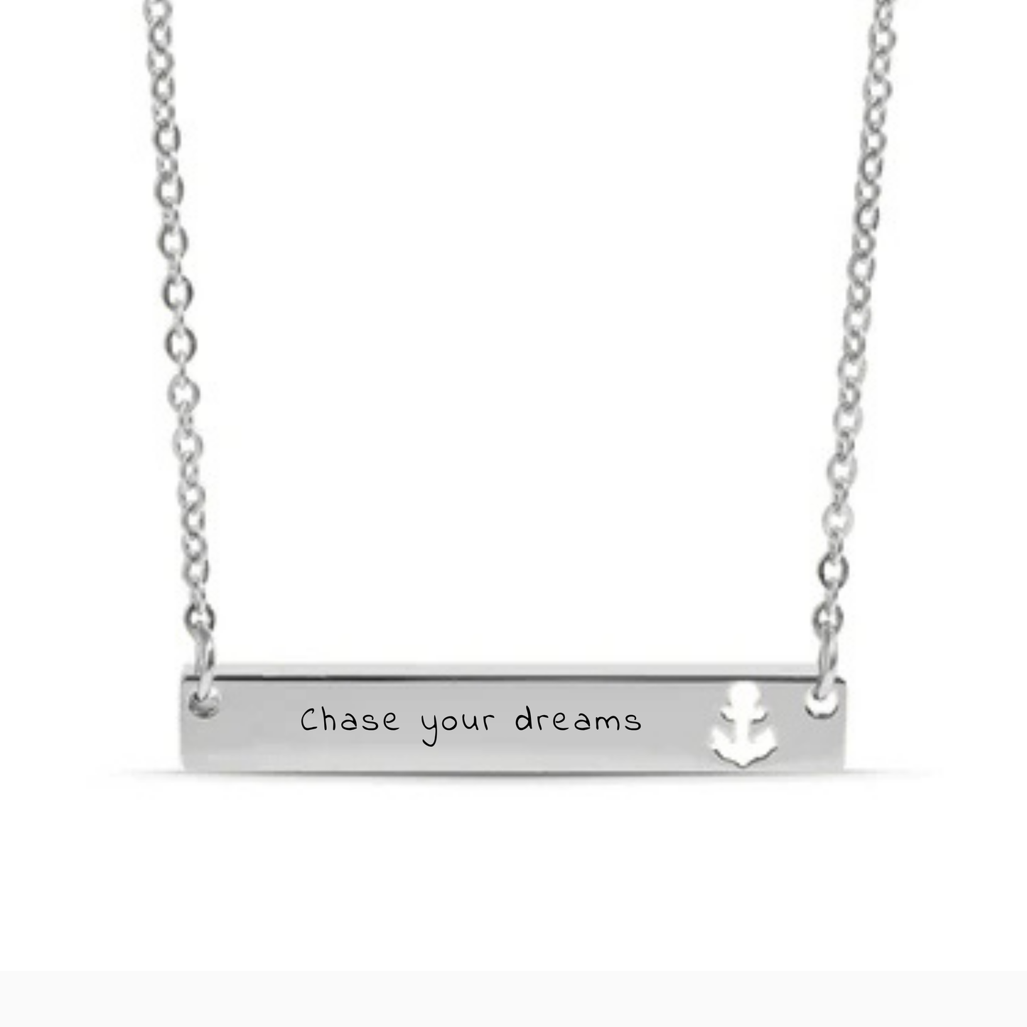 Personalized Horizontal Bar Necklace with Anchor Cutouts | Custom Engraved Stainless Steel