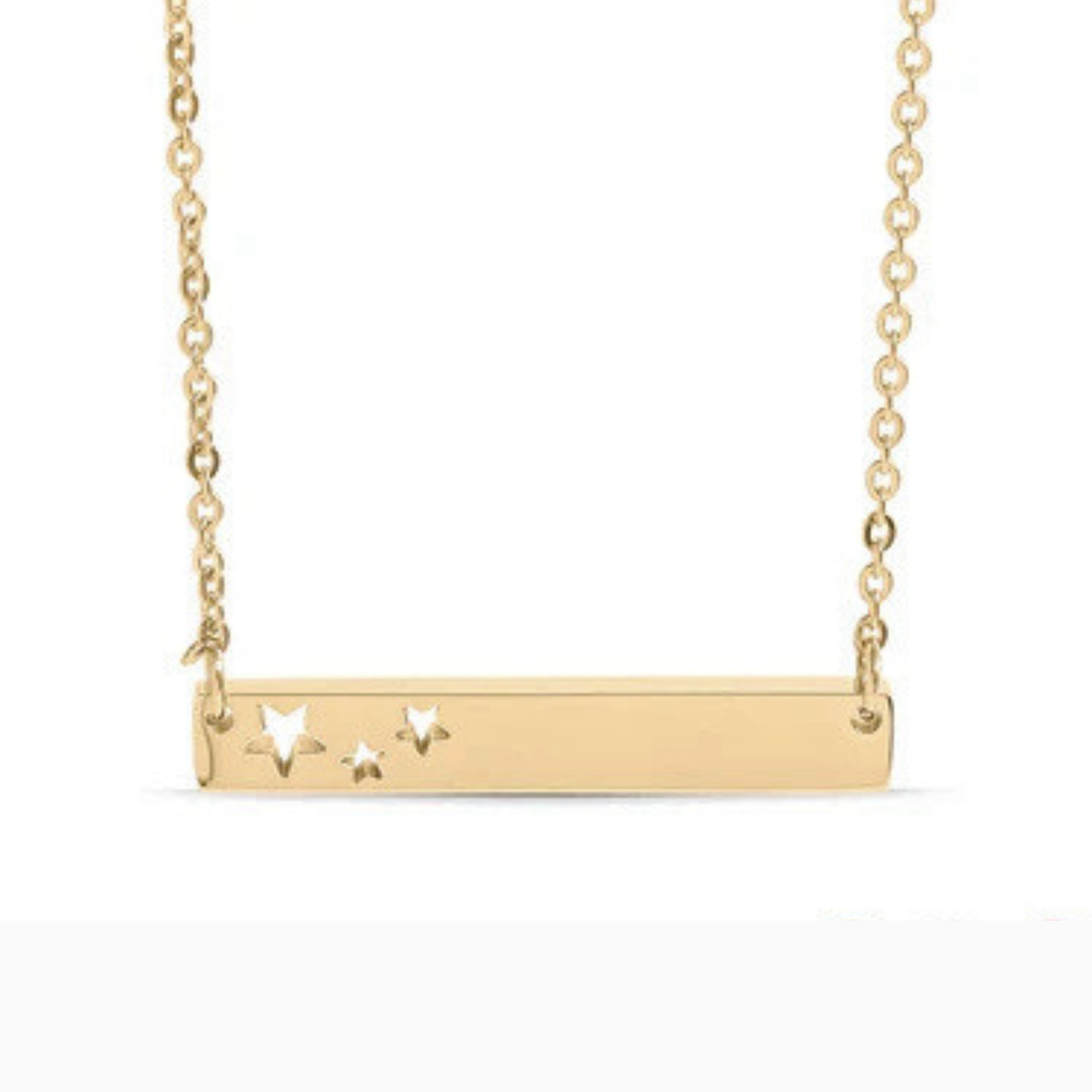 Personalized Horizontal Bar Necklace with Star Cutouts | Custom Engraved Stainless Steel