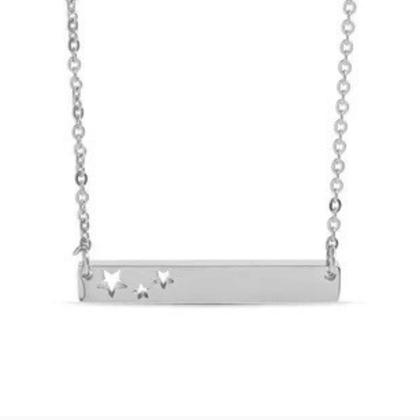 Personalized Horizontal Bar Necklace with Star Cutouts | Custom Engraved Stainless Steel