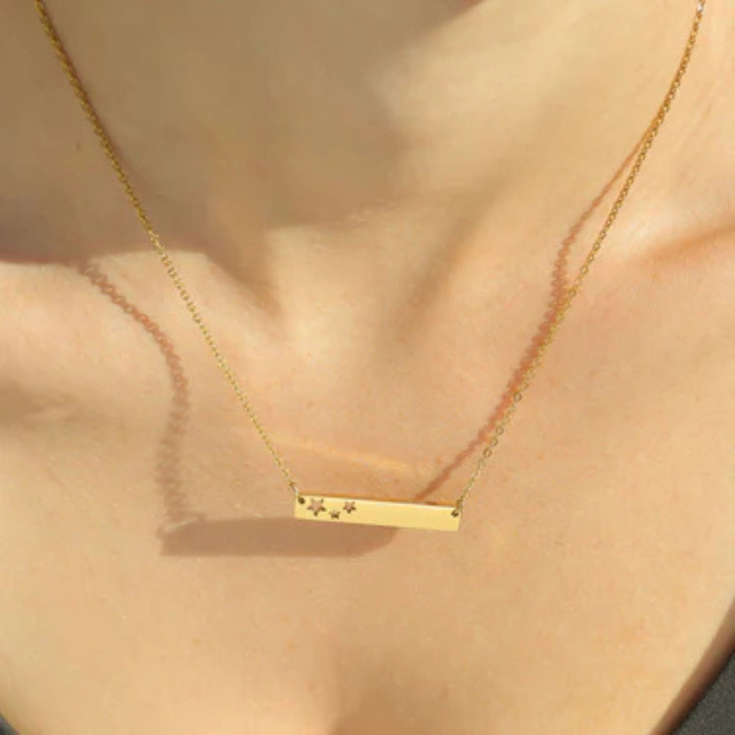 Personalized Horizontal Bar Necklace with Star Cutouts | Custom Engraved Stainless Steel