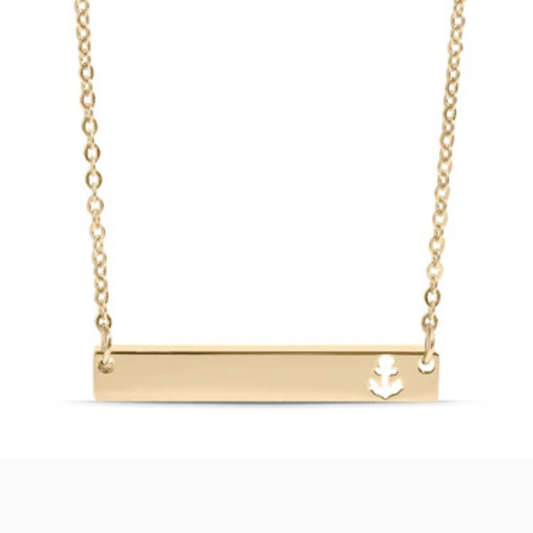 Personalized Horizontal Bar Necklace with Anchor Cutouts | Custom Engraved Stainless Steel