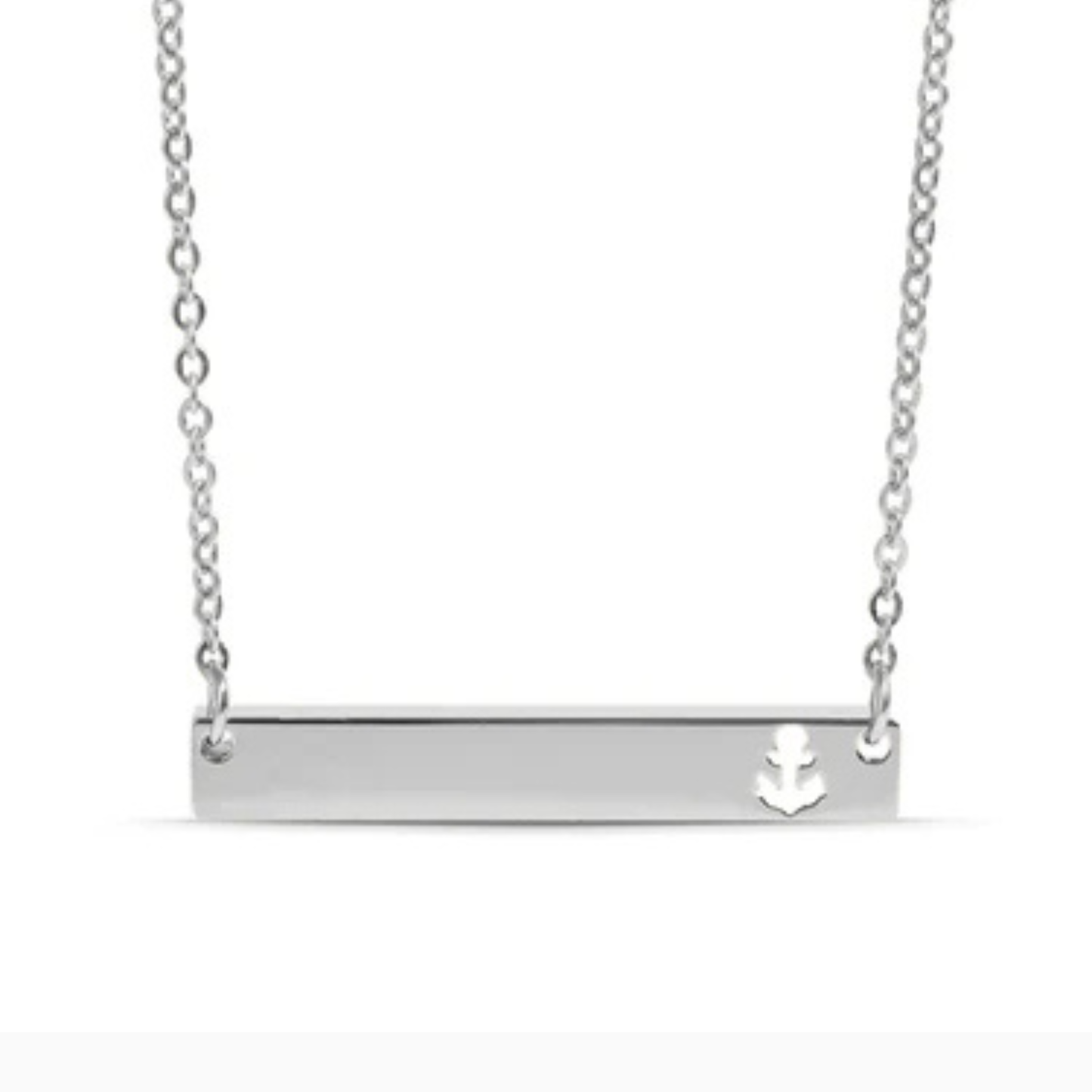Personalized Horizontal Bar Necklace with Anchor Cutouts | Custom Engraved Stainless Steel