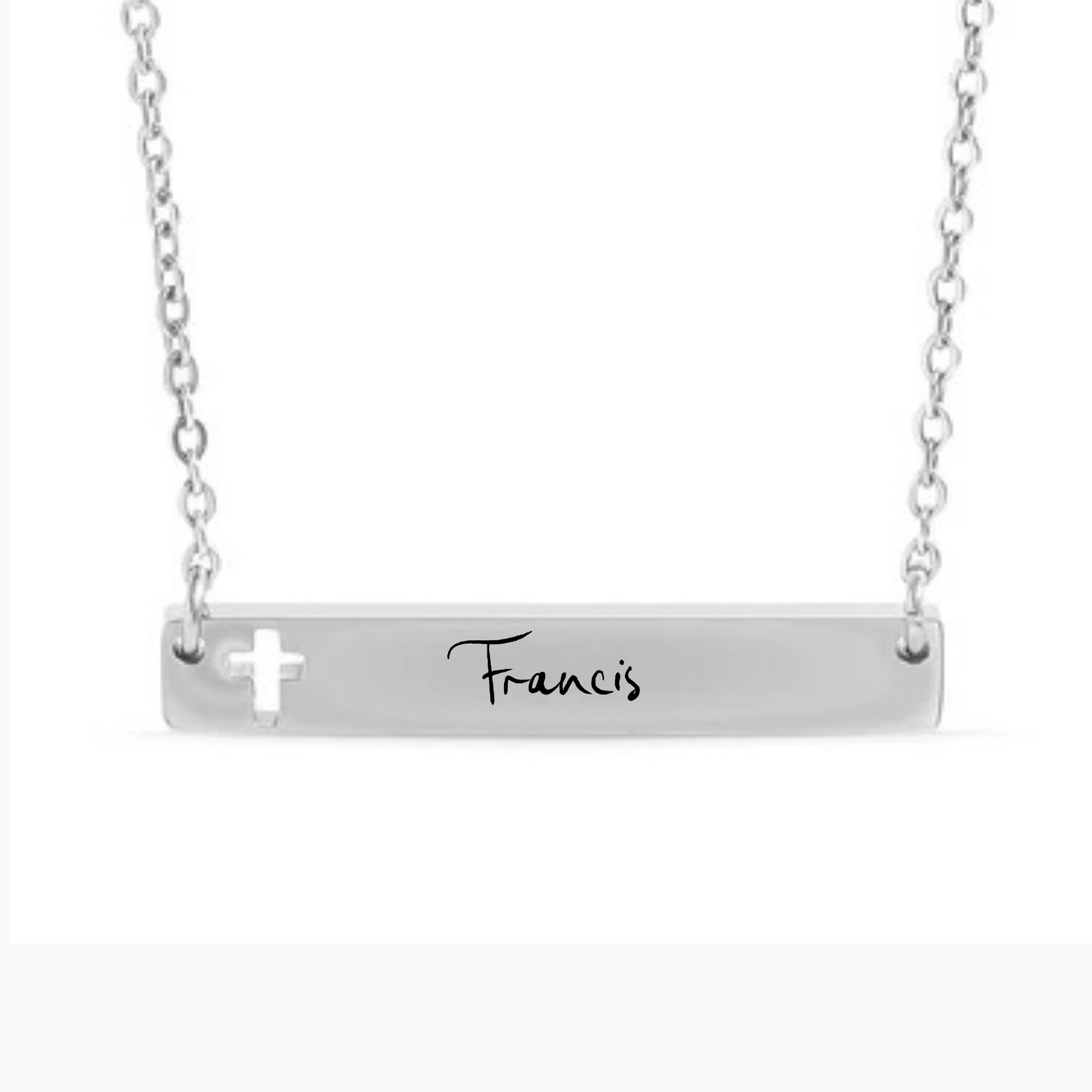 Personalized Horizontal Bar Necklace with Cross Cutouts | Custom Engraved Stainless Steel