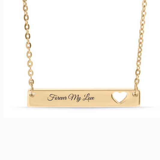 Personalized Horizontal Bar Necklace with Heart Cutouts | Custom Engraved Stainless Steel