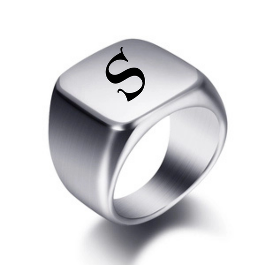 Personalized Substantial Square Signet Ring | Custom Engraved Stainless Steel