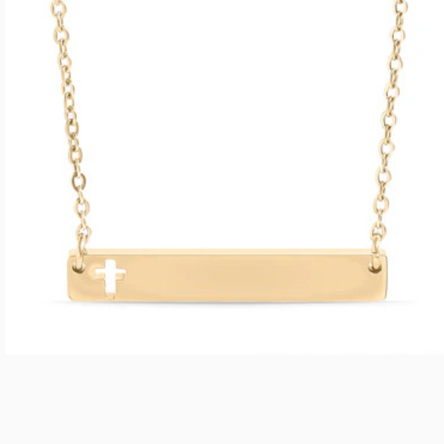 Personalized Horizontal Bar Necklace with Cross Cutouts | Custom Engraved Stainless Steel