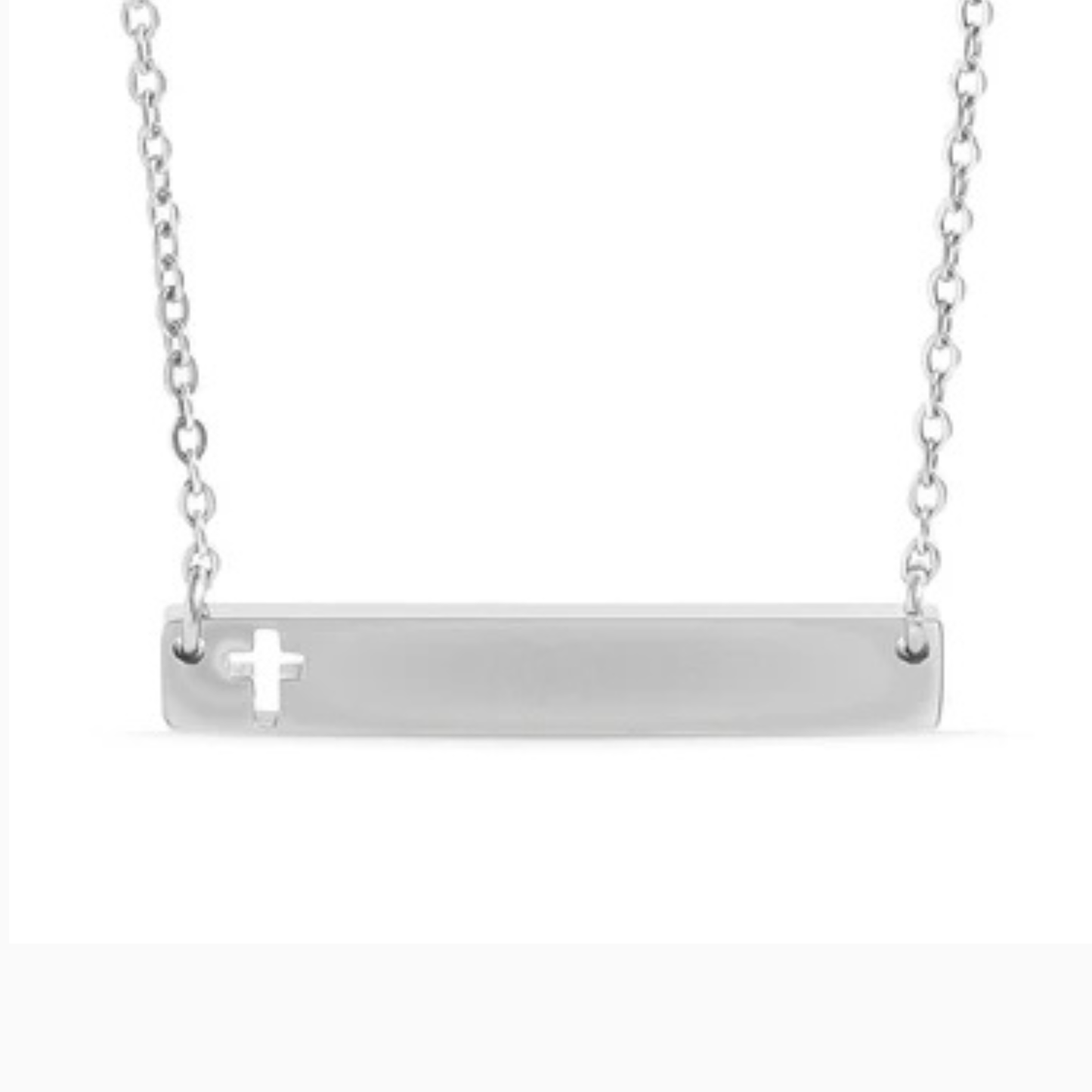 Personalized Horizontal Bar Necklace with Cross Cutouts | Custom Engraved Stainless Steel