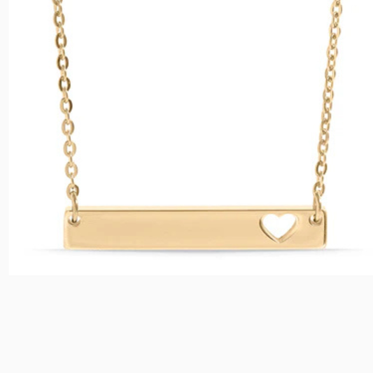 Personalized Horizontal Bar Necklace with Heart Cutouts | Custom Engraved Stainless Steel