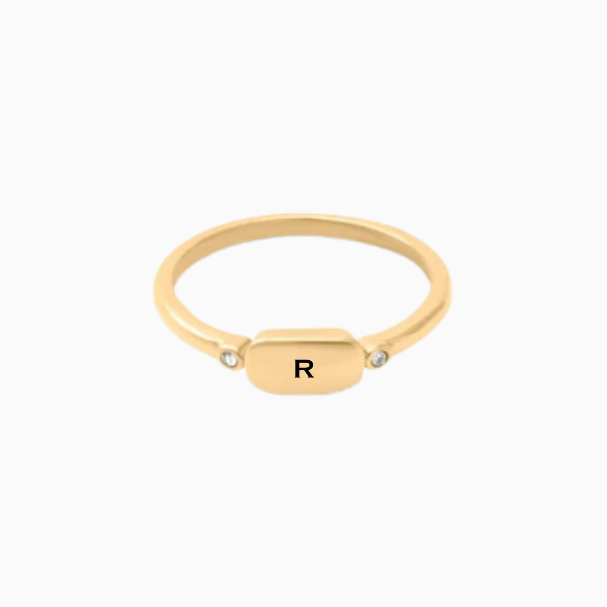 Minimalist CZ Crystal Signet Ring | Personalized Engraved Stainless Steel