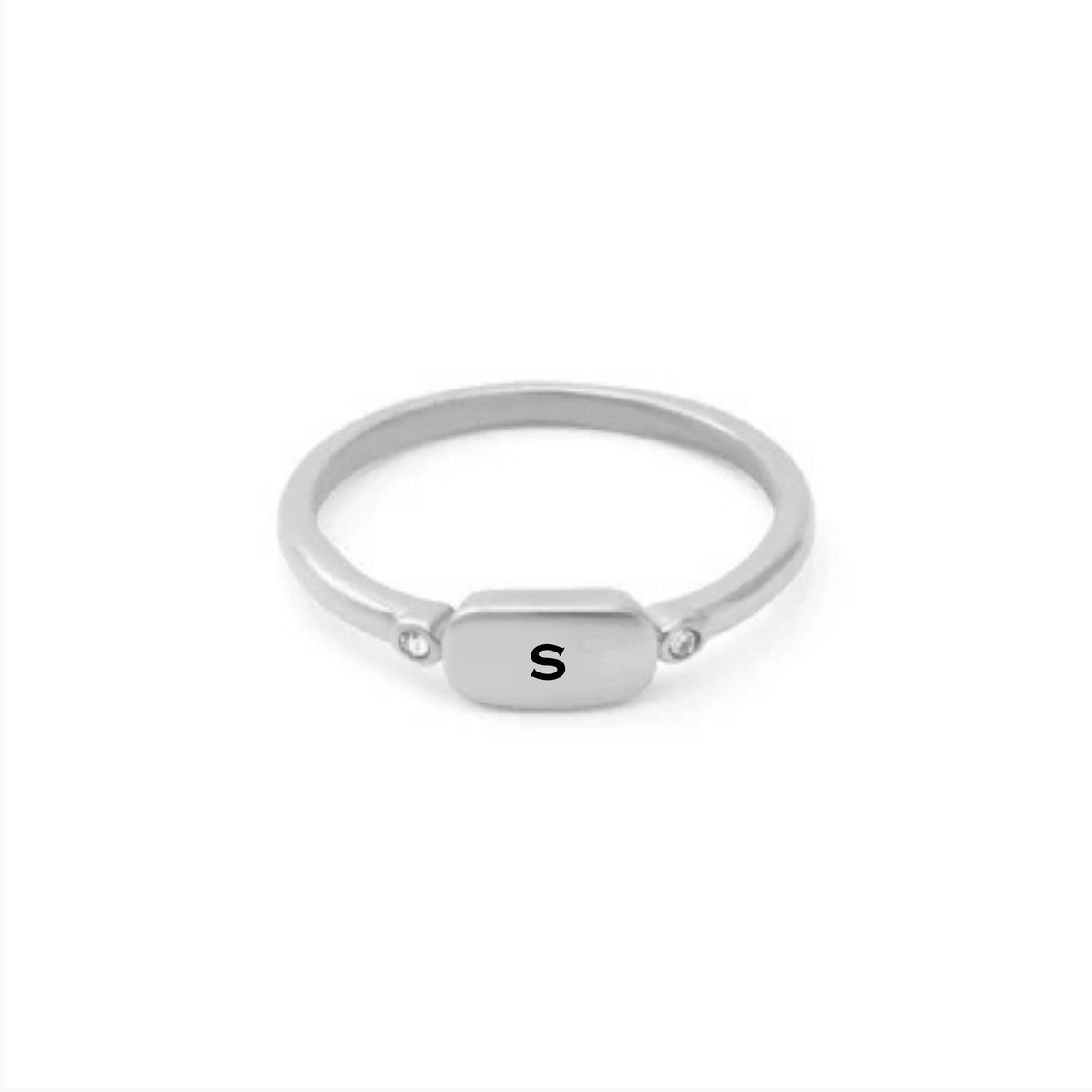 Minimalist CZ Crystal Signet Ring | Personalized Engraved Stainless Steel