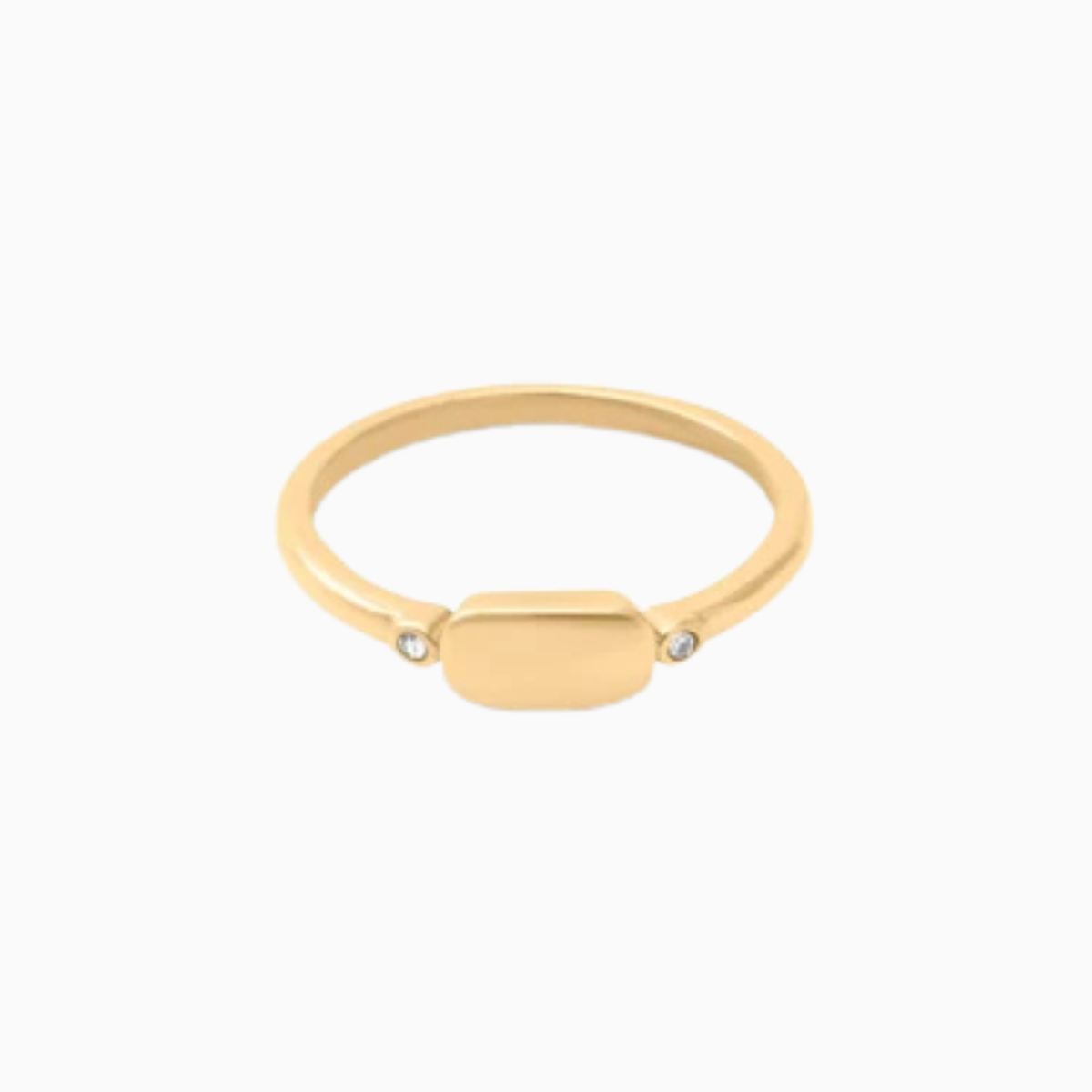 Minimalist CZ Crystal Signet Ring | Personalized Engraved Stainless Steel