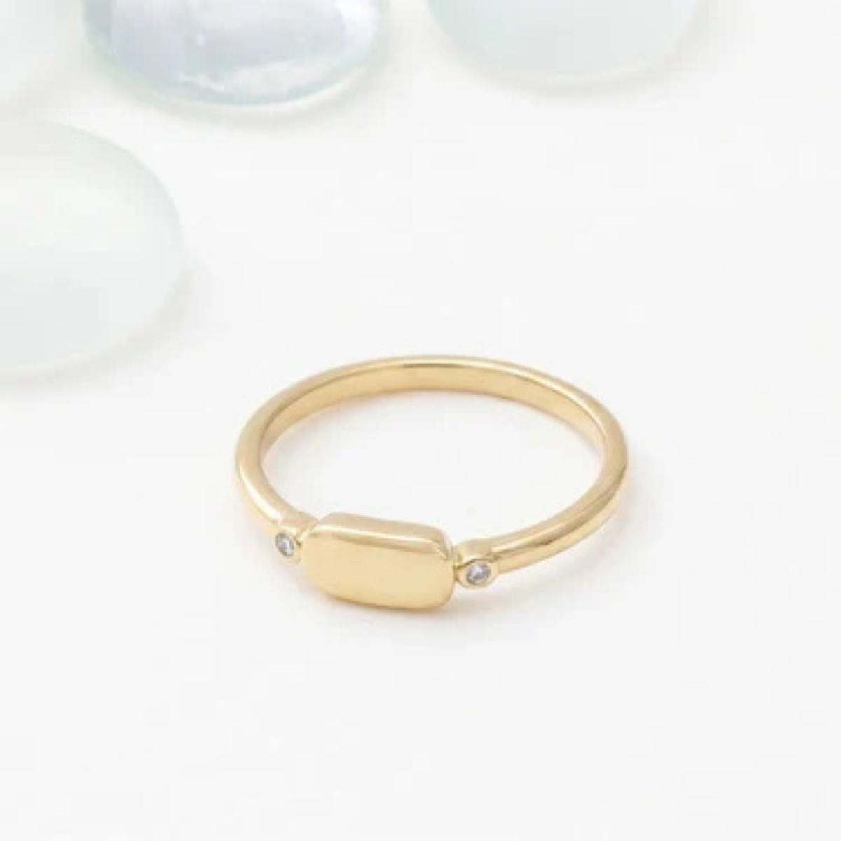 Minimalist CZ Crystal Signet Ring | Personalized Engraved Stainless Steel