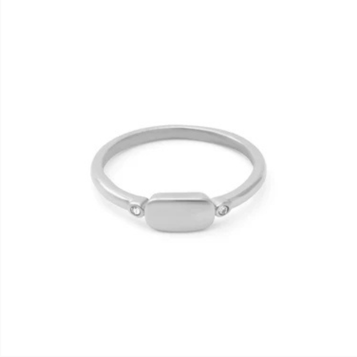 Minimalist CZ Crystal Signet Ring | Personalized Engraved Stainless Steel