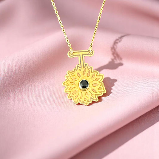 Gold Sunflower Necklace with Obsidian | Pendant