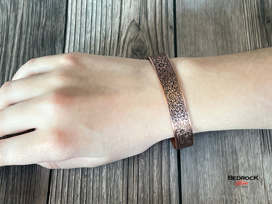 floral, sunflower, copper cuff, bracelet cuff, Arm band, botanical, durable jewelry, sunflower jewelry
