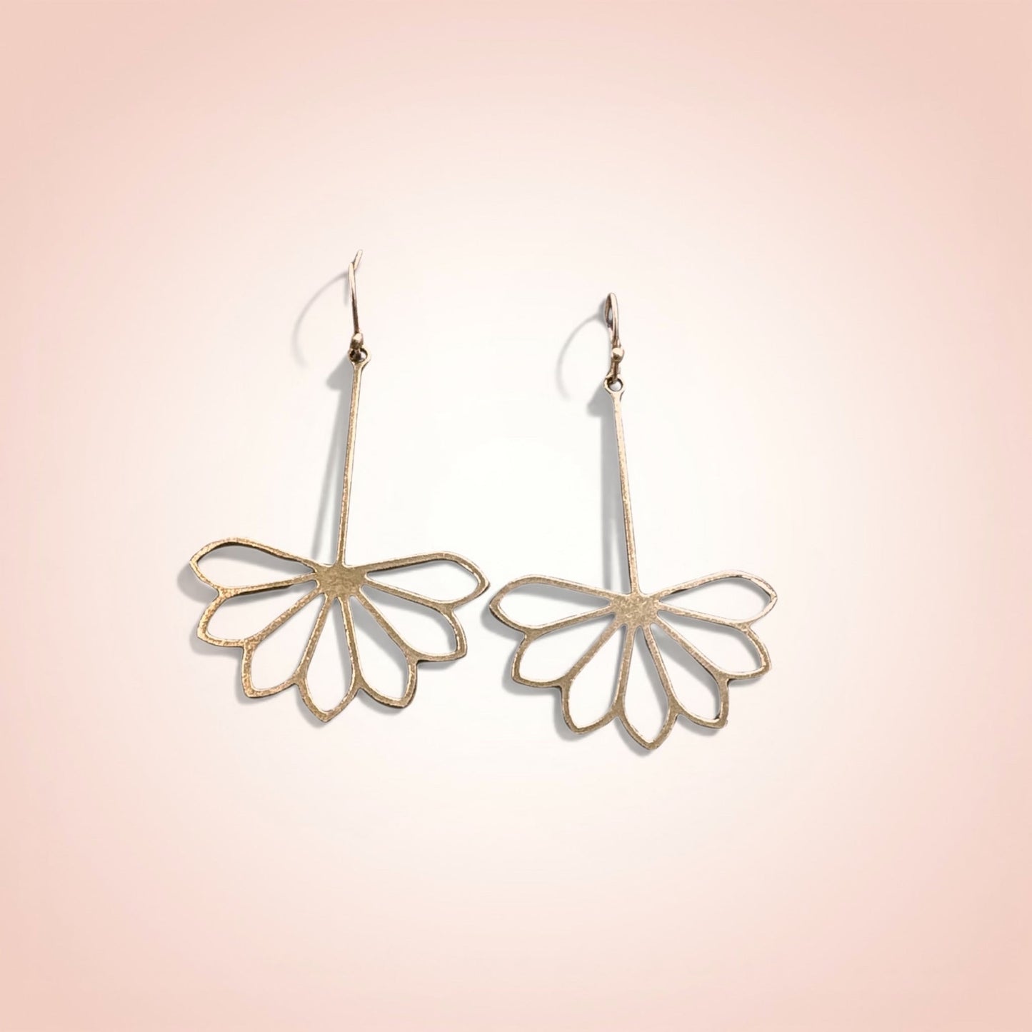 Gold drop art deco flower earrings