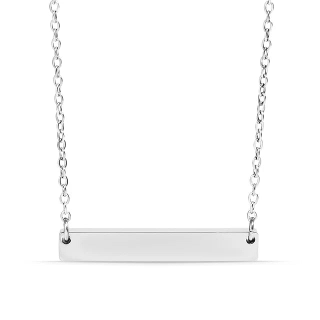 Silver bar necklace on a white background