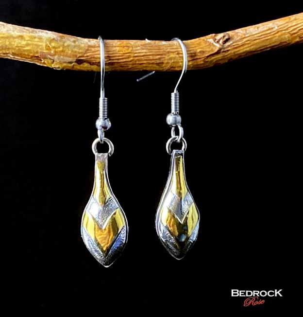 Silver and 24K Gold Dangling Earrings, Silver and Gold Chevron Dangle Earrings, Gift for Her, Stylish high shine gold and silver earrings