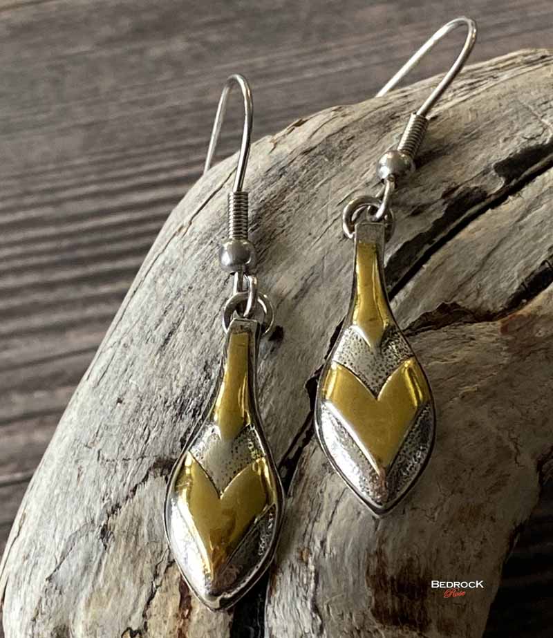 Silver and 24K Gold Dangling Earrings, Silver and Gold Chevron Dangle Earrings, Gift for Her, Stylish high shine gold and silver earrings