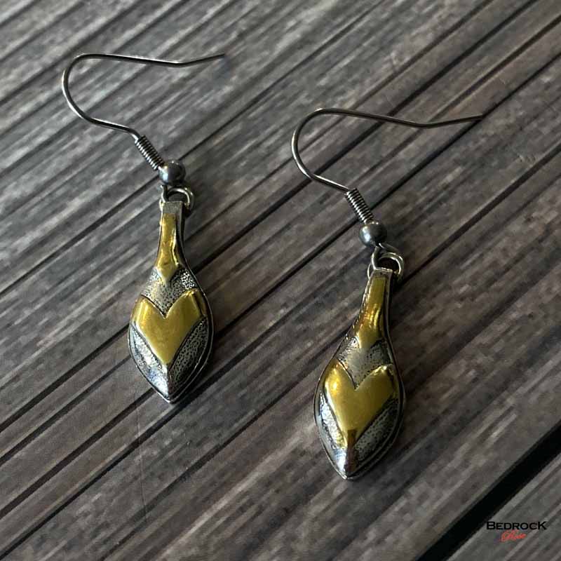 Silver and 24K Gold Dangling Earrings, Silver and Gold Chevron Dangle Earrings, Gift for Her, Stylish high shine gold and silver earrings