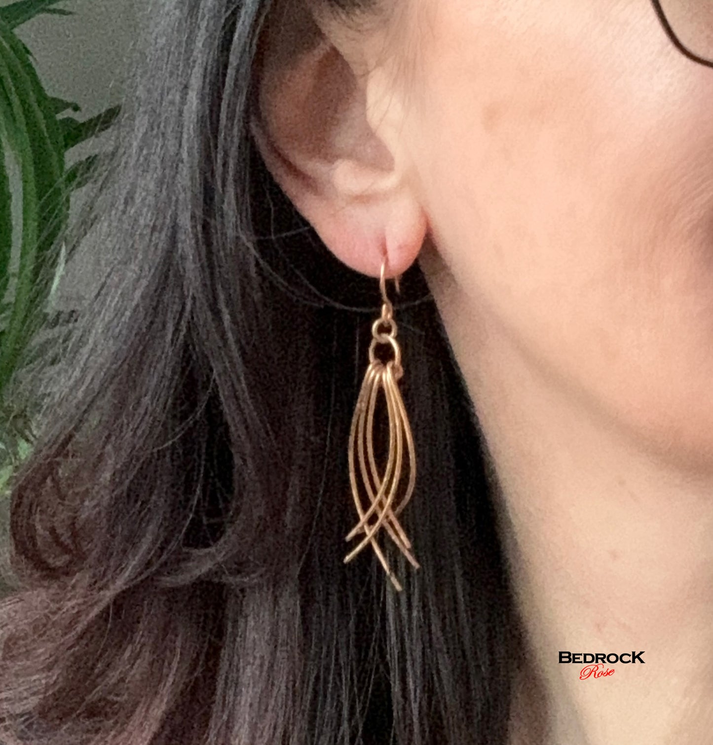 Warm Bronze Wires Curving Together Dangling Earrings, Nickel Free Bronze Fashion Earrings, Gift for her