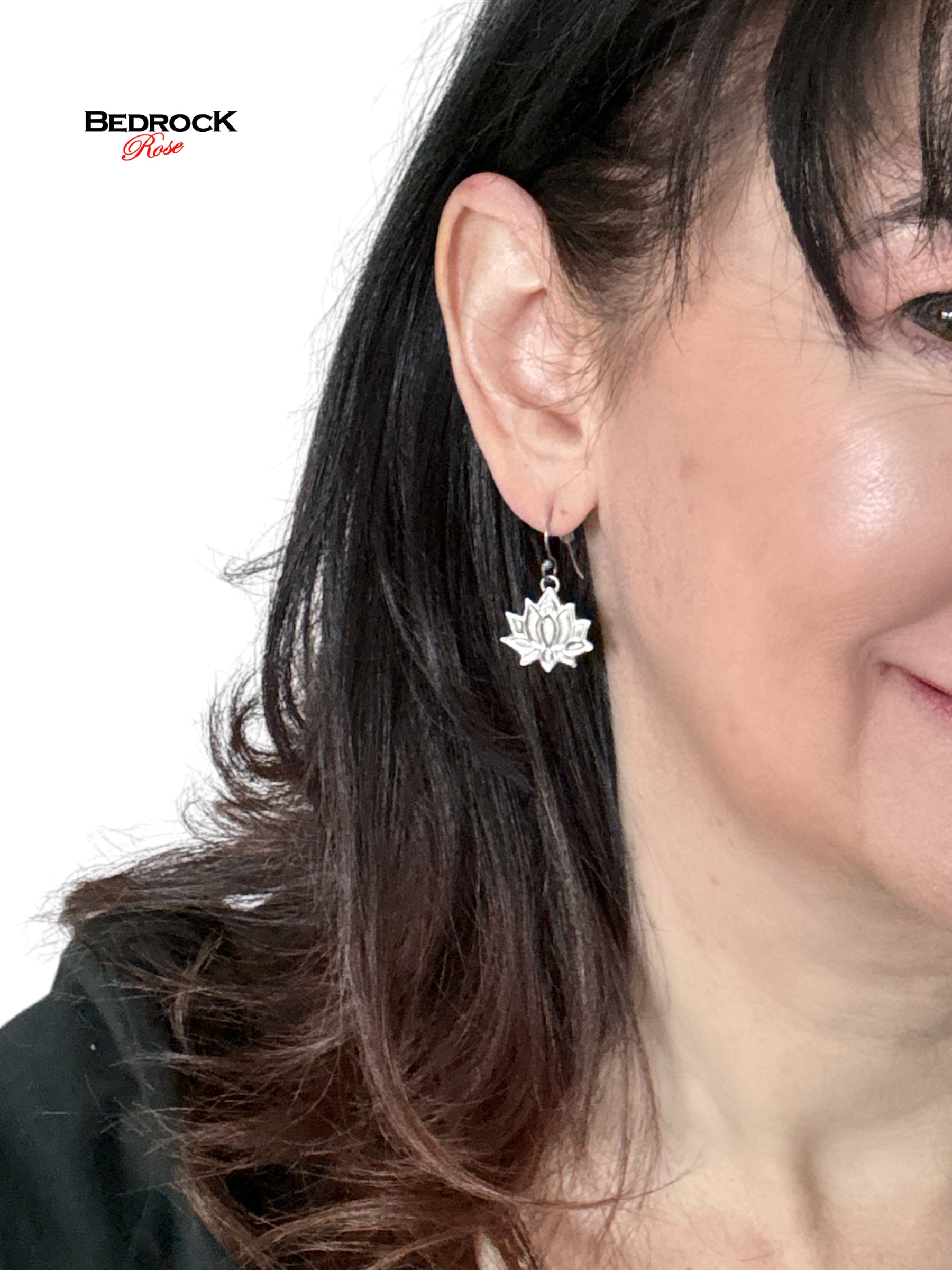 Kamala (Lotus) Sterling Silver Earrings, Spiritual earrings, Floral jewelry, Zen earrings, Calming lotus earrings, Bedrock Rose