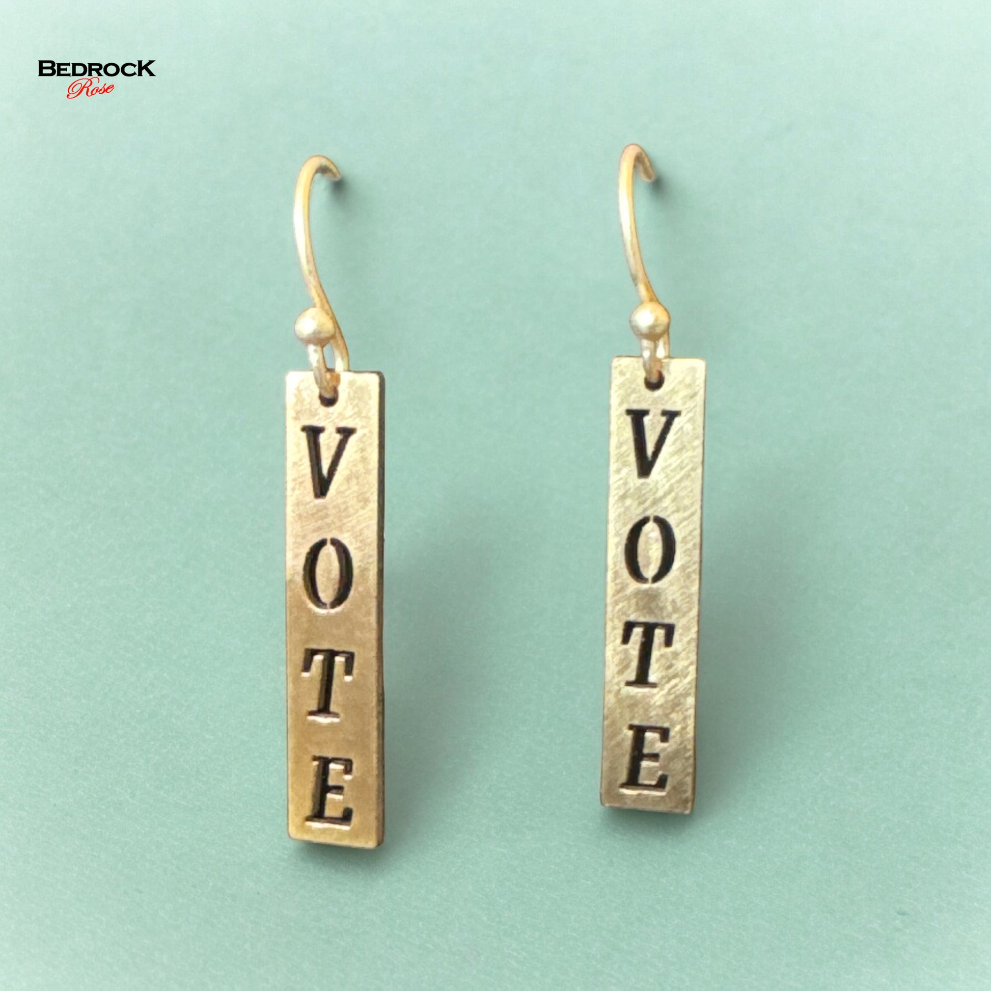 Gold Laser Cut Vote Democracy Dangling Earrings