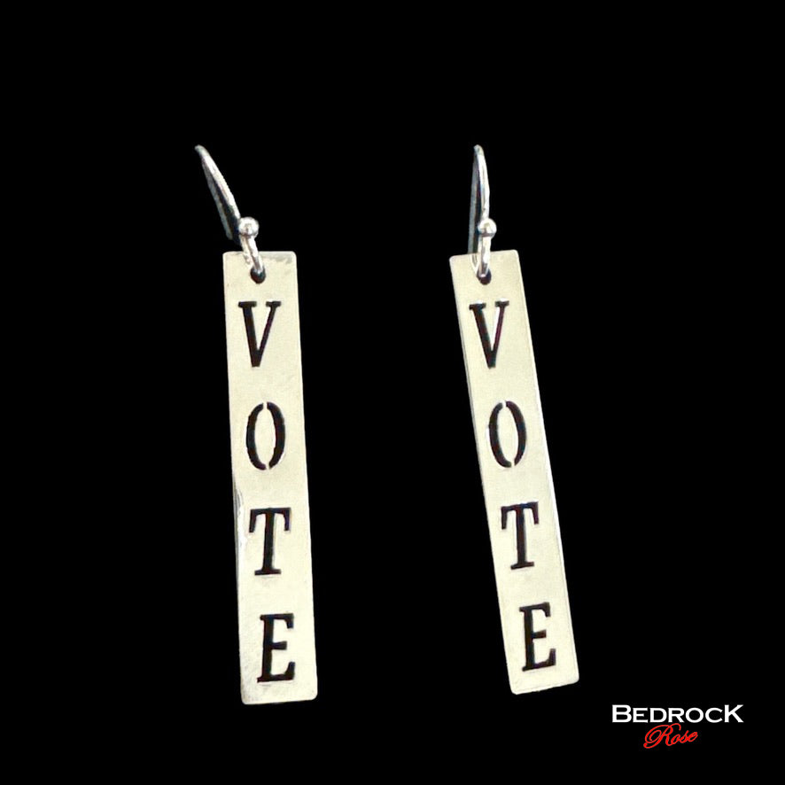 Sterling Silver Laser Cut Earrings with the word Vote, Democracy Jewelry, Democratic Votes, Election Earrings, Gift for Her