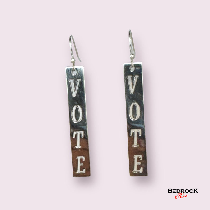 Sterling Silver Laser Cut Earrings with the word Vote, Democracy Jewelry, Democratic Votes, Election Earrings, Gift for Her