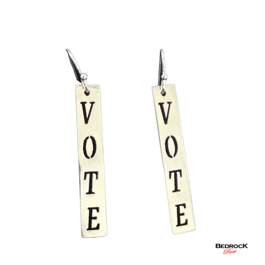 Sterling Silver Laser Cut Earrings with the word Vote, Democracy Jewelry, Democratic Votes, Election Earrings, Gift for Her