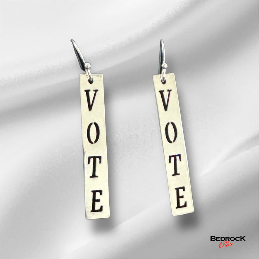 Sterling Silver Laser Cut Earrings with the word Vote, Democracy Jewelry, Democratic Votes, Election Earrings, Gift for Her