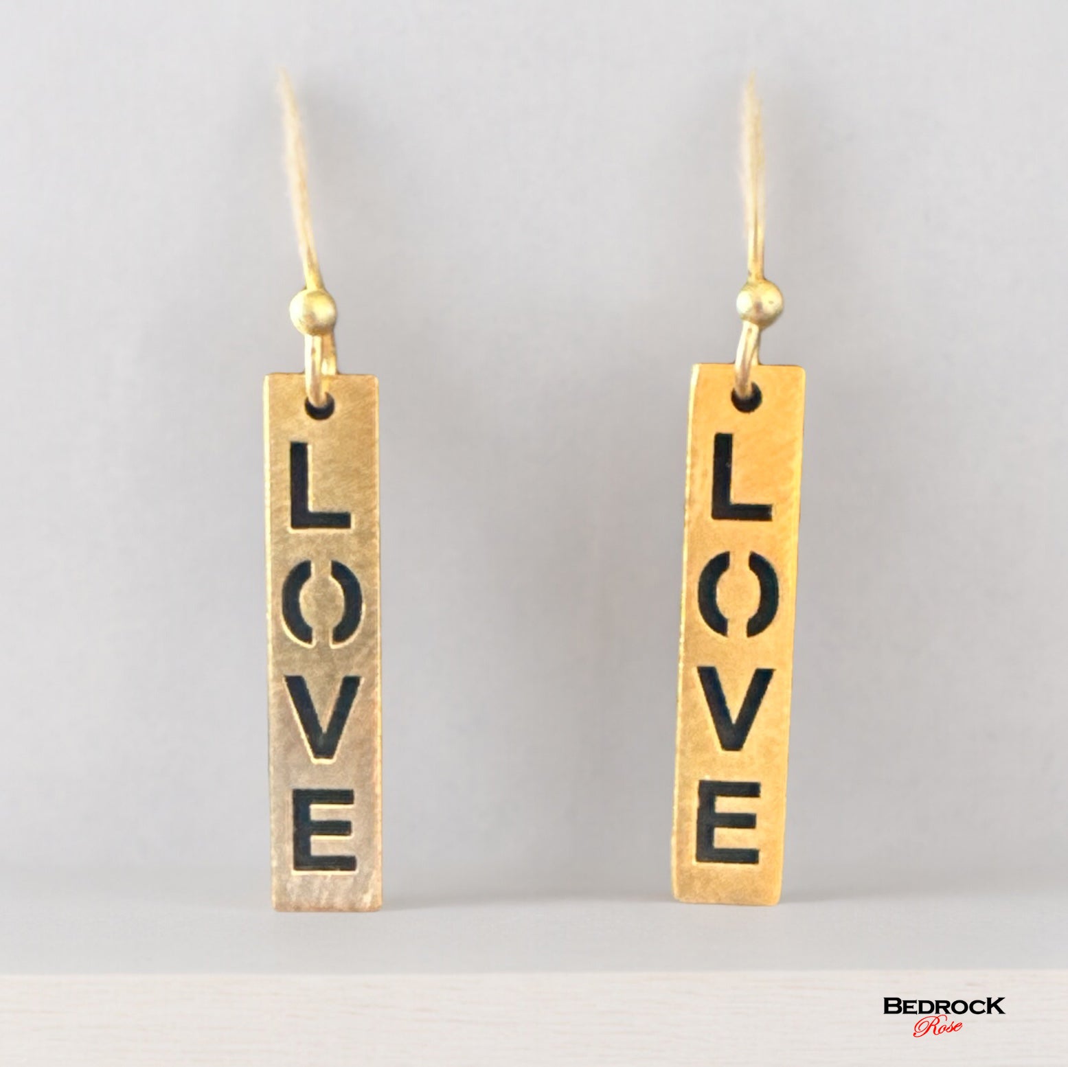 Gold Plated Love Earrings, Laser Cut Jewelry, Block Letters Love, Birthday Gift