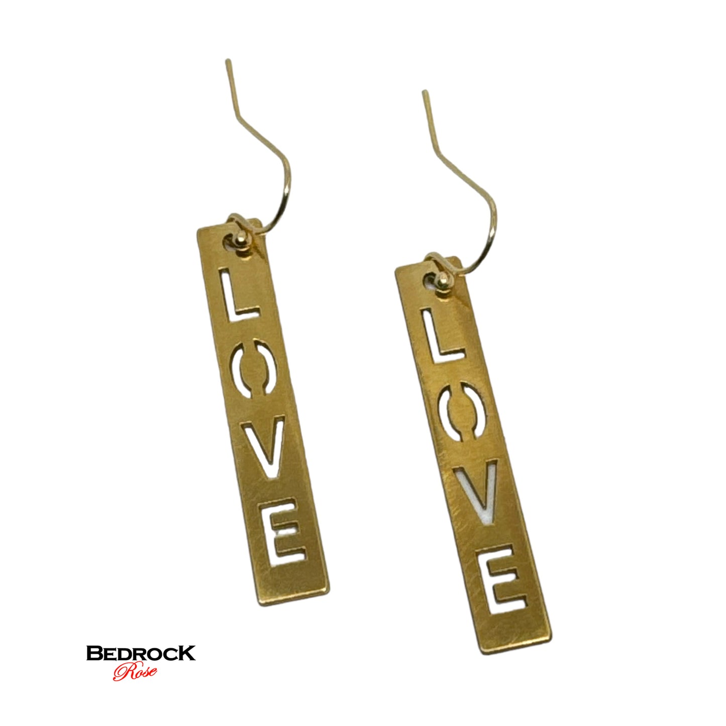 Gold Plated Love Earrings, Laser Cut Jewelry, Block Letters Love, Birthday Gift
