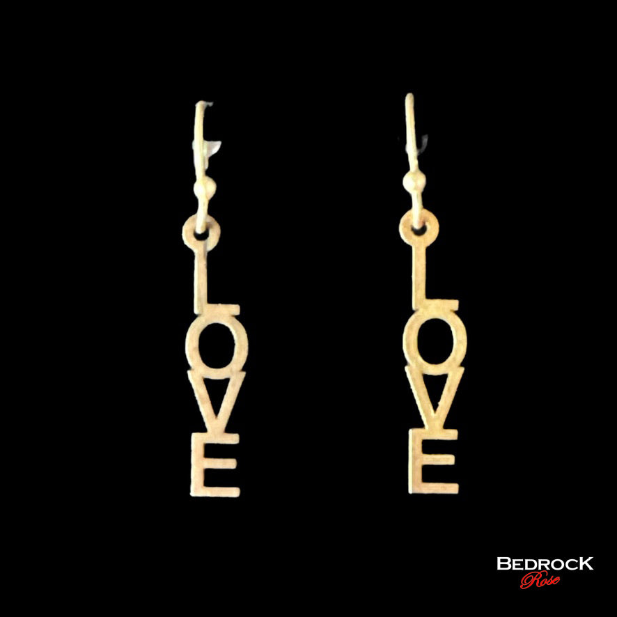 24K Gold Love Dangling Earrings, Laser Cut, Romance Earrings, Gift