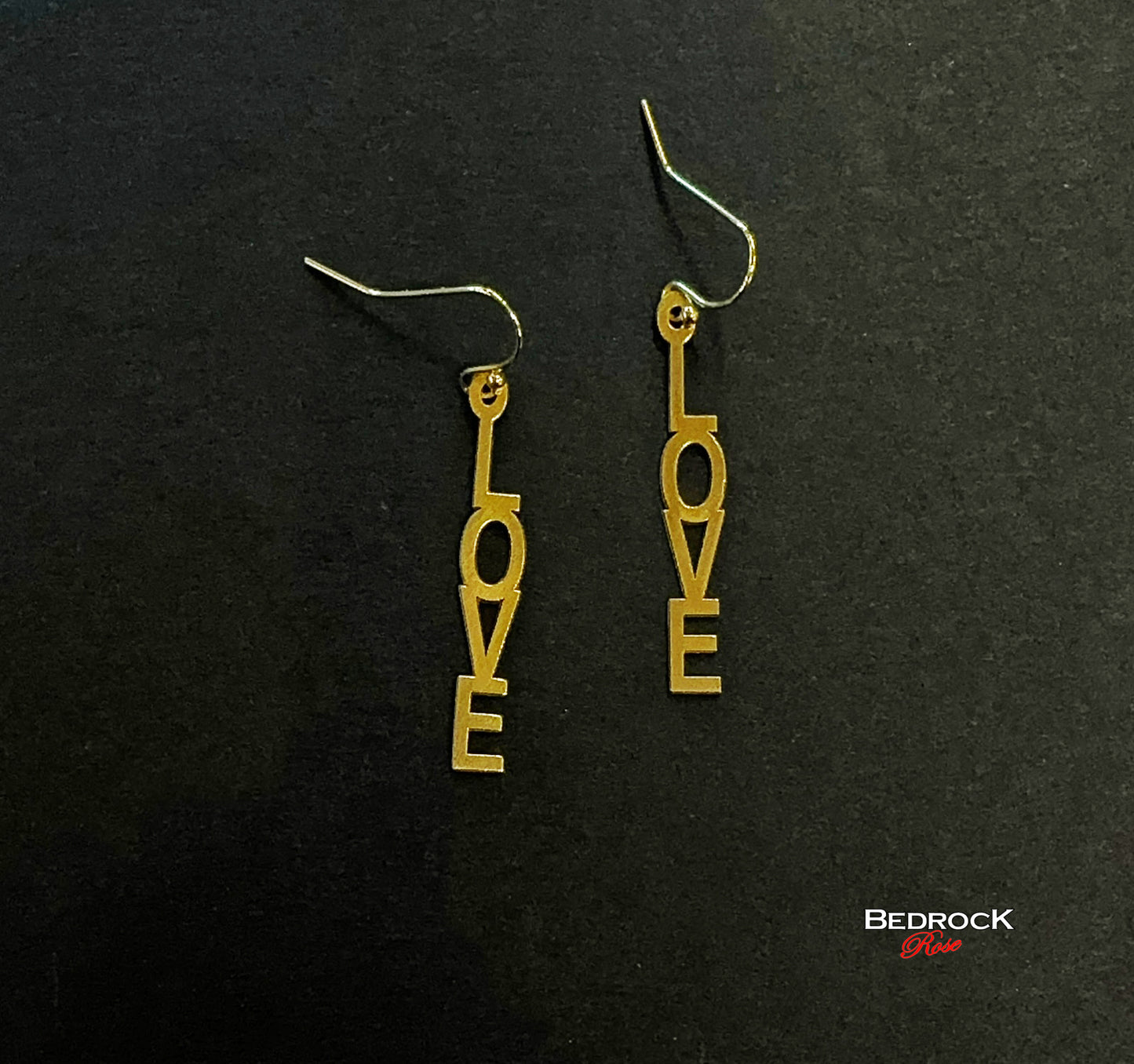 24K Gold Love Dangling Earrings, Laser Cut, Romance Earrings, Gift