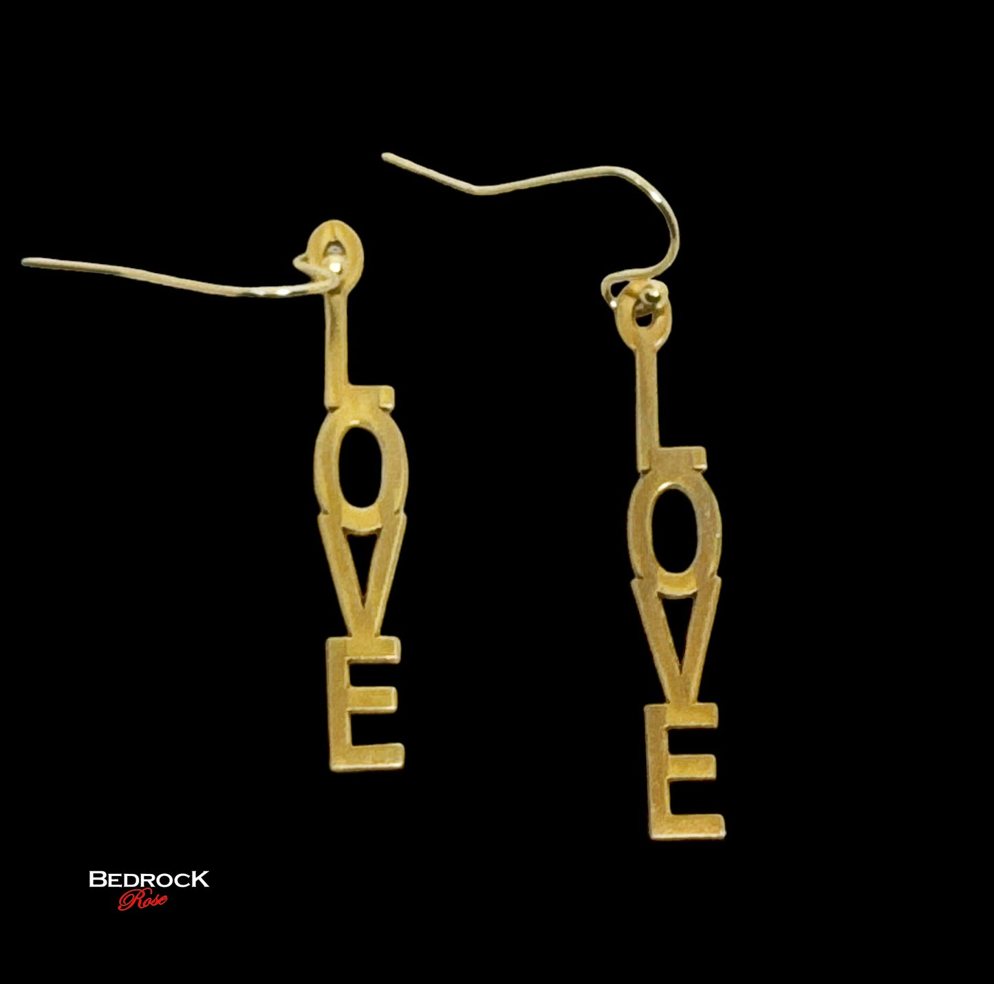 24K Gold Love Dangling Earrings, Laser Cut, Romance Earrings, Gift