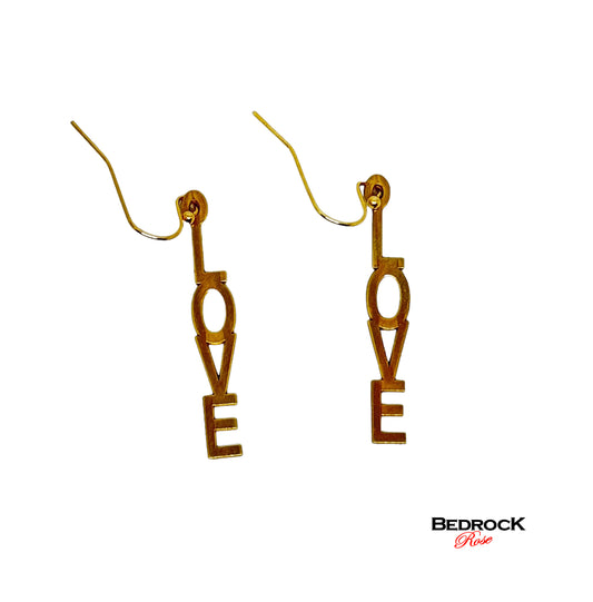 24K Gold Love Dangling Earrings, Laser Cut, Romance Earrings, Gift