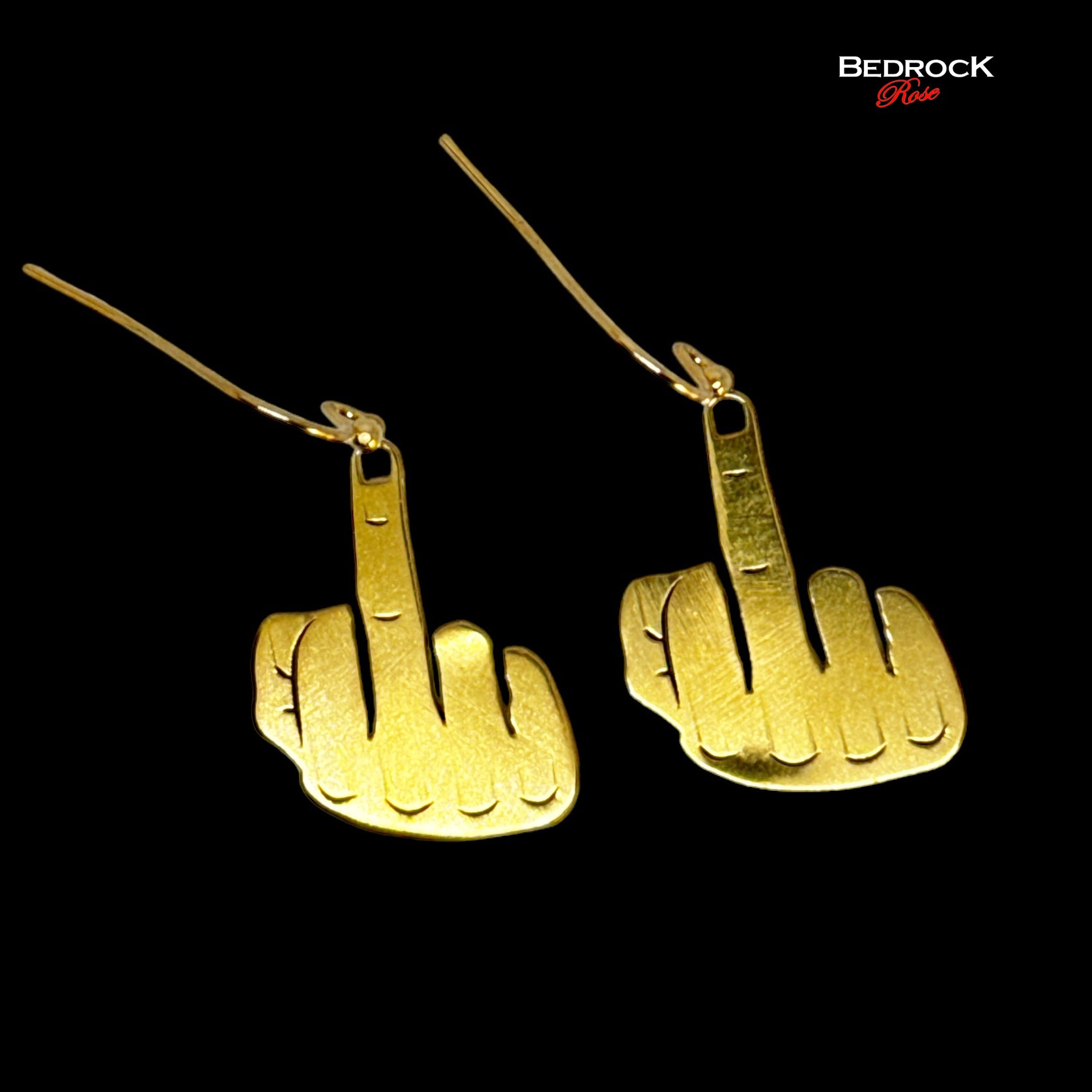 Edgy gold middle finger dangling earrings, 24k gold-plated precision laser cut, jewelry with attitude, flipping the bird earrings, birthday gift, bachelorette jewelry, breakup jewelry, screw jewelry