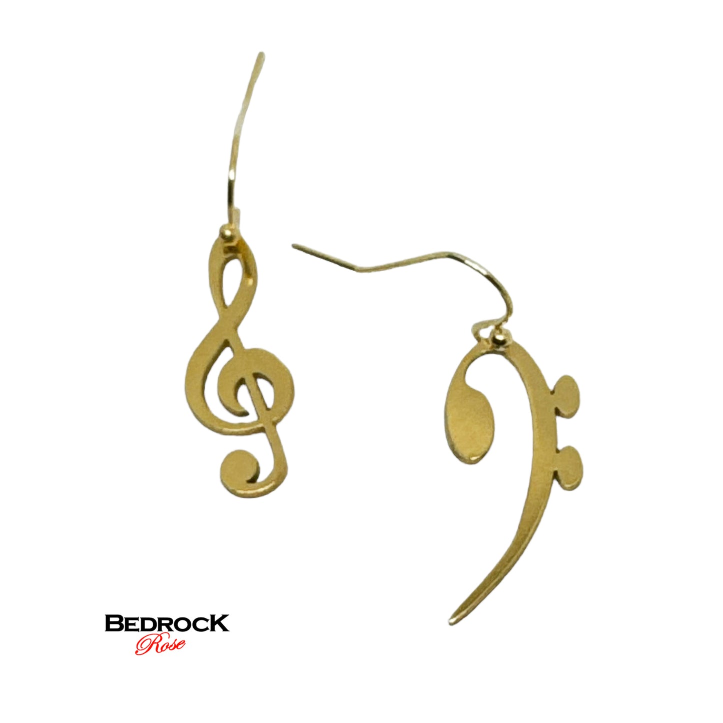 Gold Treble Clef and Bass Clef Dangling Earrings,  Music Lover Jewelry, 24k gold-plated brass, laser cut precision jewelry, gift for her, birthday gift, music appreciation gift