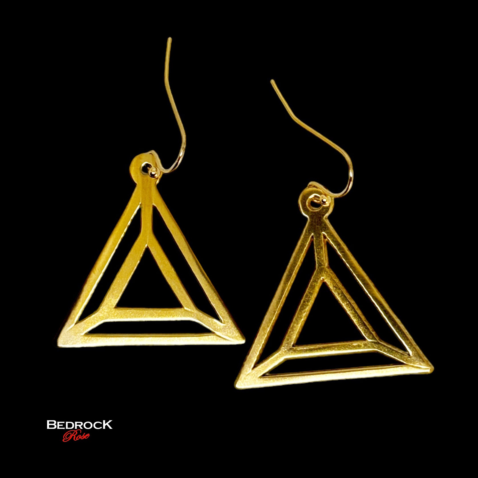 Bold Gold Triangle within a Triangle Dangling Earrings, 24k Gold-Plated Brass, Precision laser cut, Art deco design, Modern Chic Design, Gift for Her