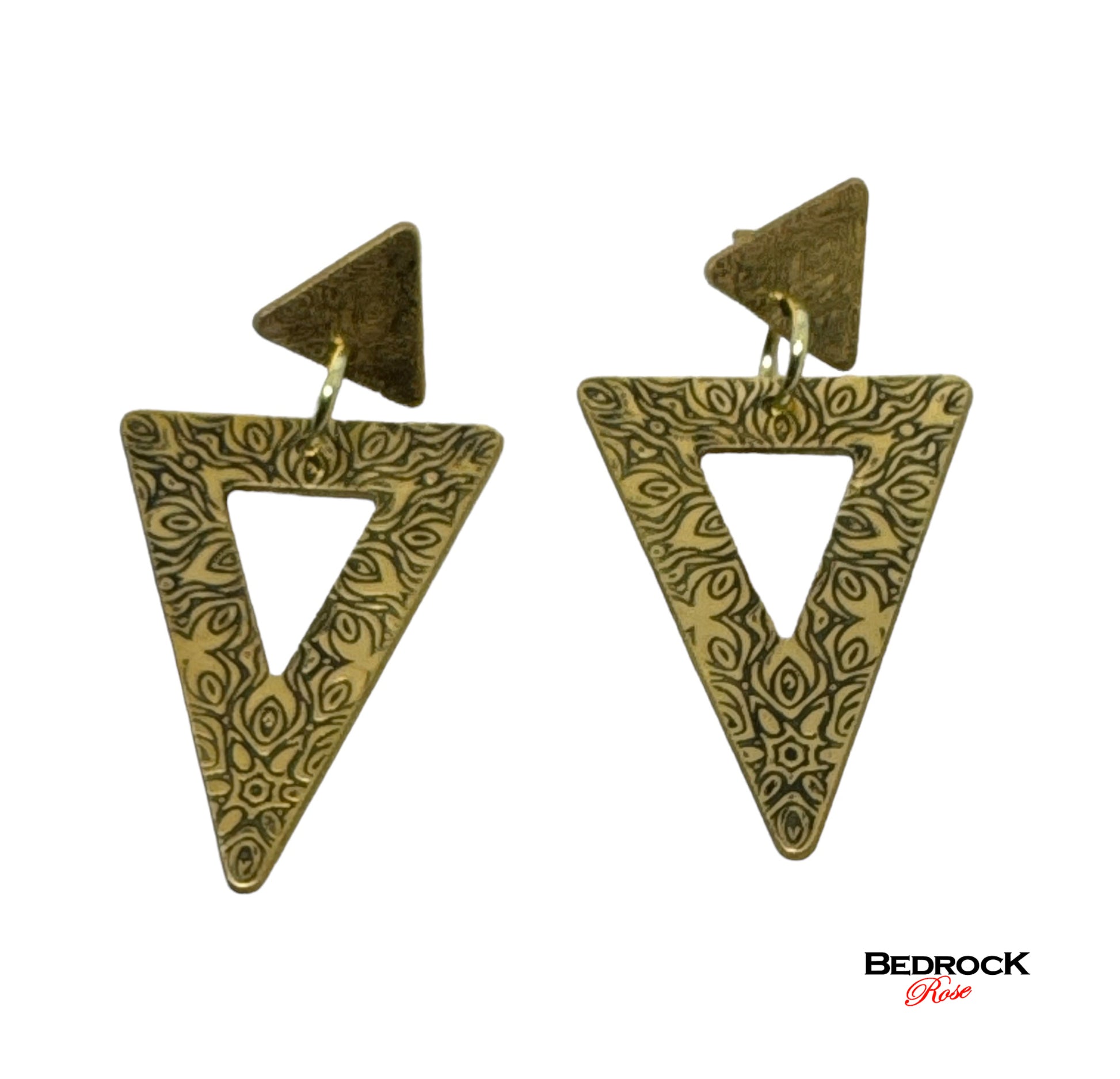 Gold Patterns Modern Design Triangle Drop Earrings, Post earrings, 24k gold-plated brass, laser cut, modern chic design, gift for her