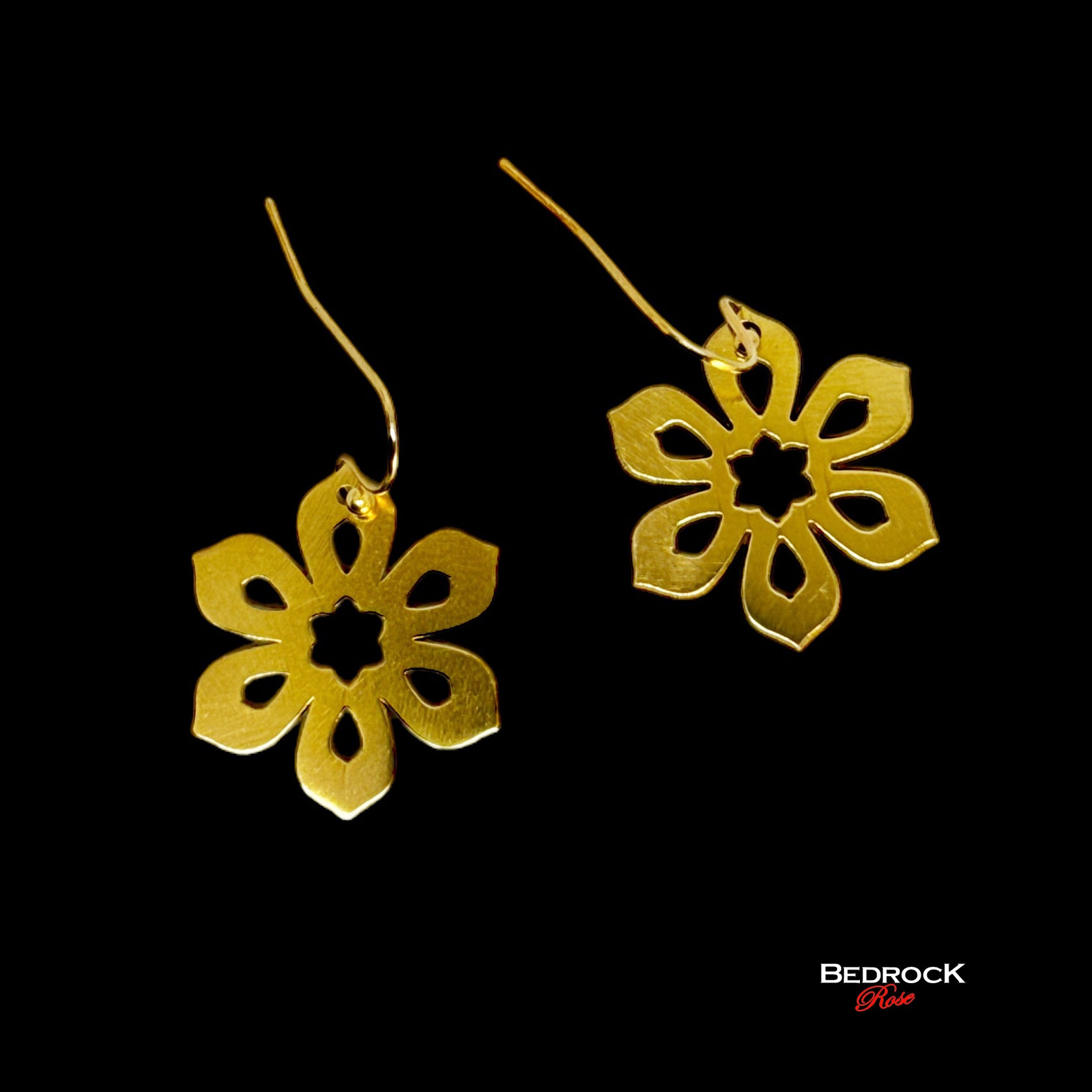 Gold Art Deco Flower Dangling Earrings, 24k gold-plated brass, precision laser design, modern chic jewelry, gift for her, geometric design